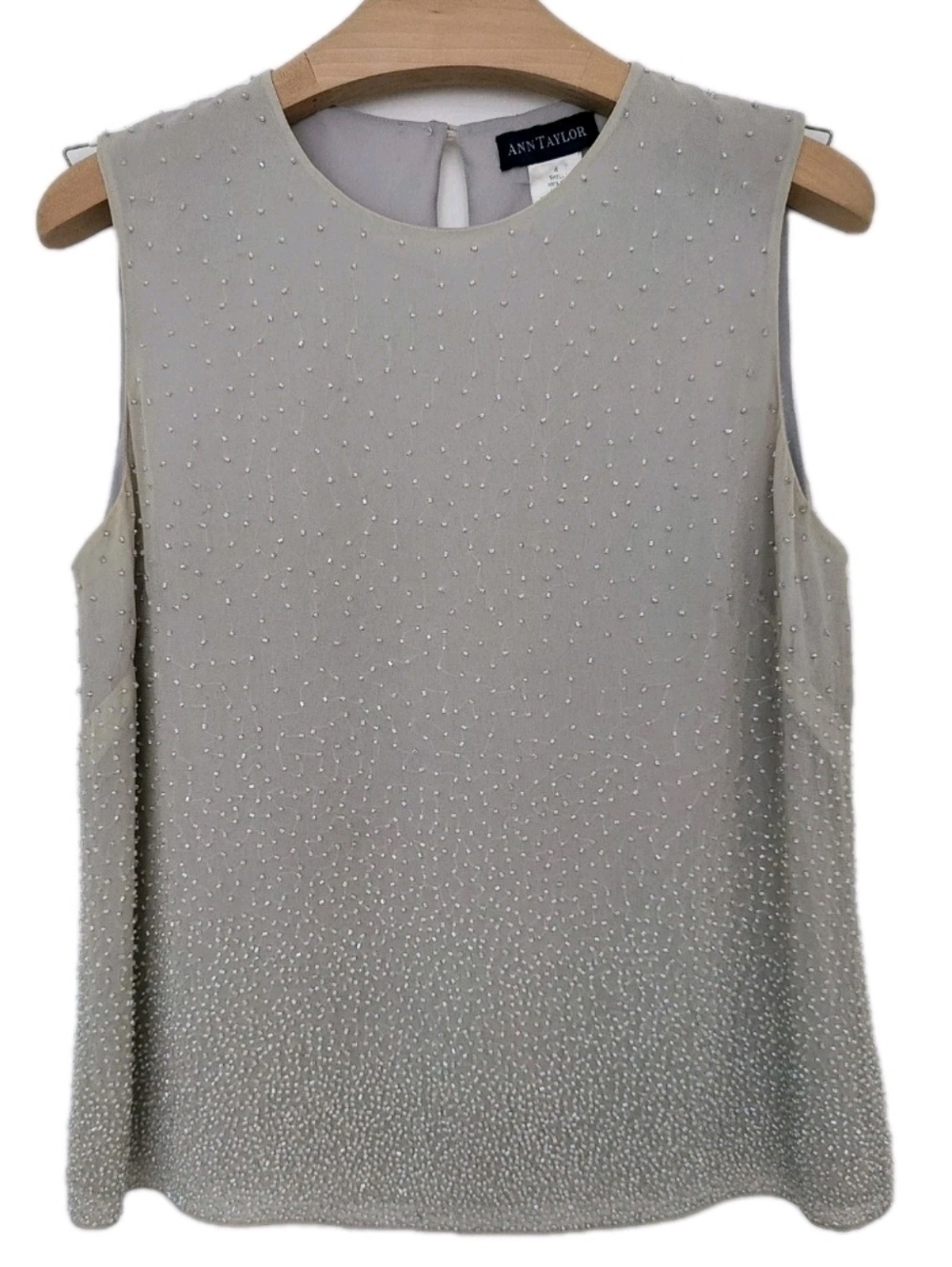 Vintage Ann Taylor Silk Beaded Tank Top S 4 Gray Quiet Luxury Glam Cocktail